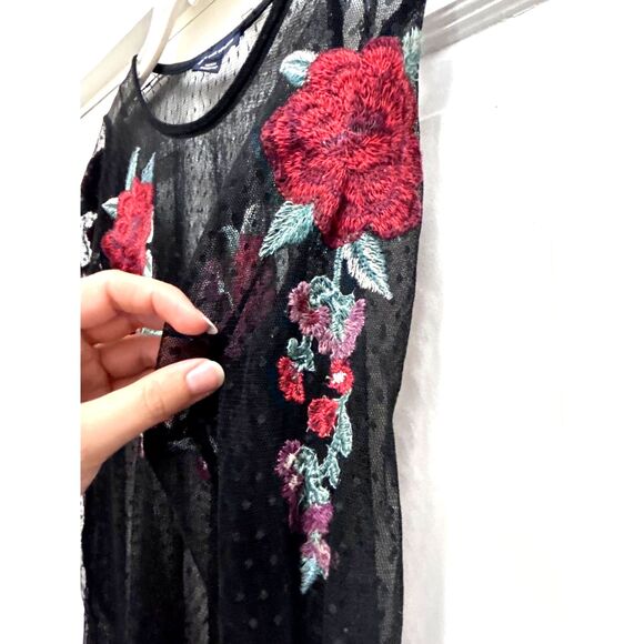 American Eagle Women's Fairy Grunge Black Polka Dot Sheer Mesh Embroidered Top - Picture 4 of 8